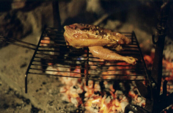 Brutzelt das Huhn auf dem Grill