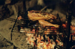 Brutzelt das Huhn auf dem Grill